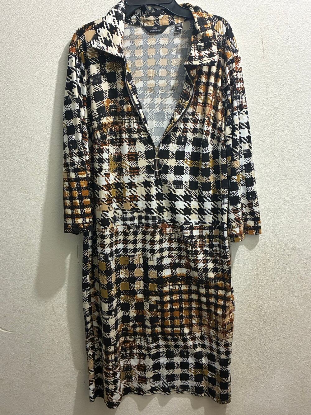 Mlle Gabrielle Plaid & Houndstooth 1/2 Zip Front Dress